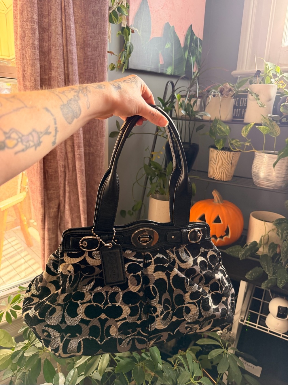 Coach Mia Secret Admirer Black Signature Lurex Shoulder Bag